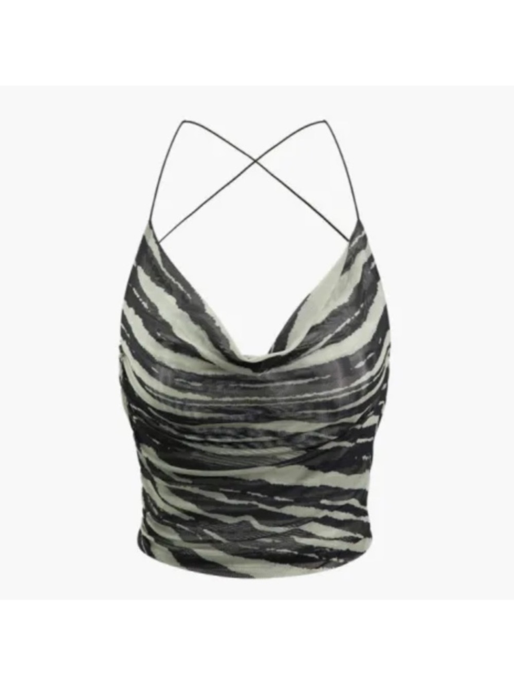 Zara navy & Cream Zebra-Print Strappy Cowl Crop Top